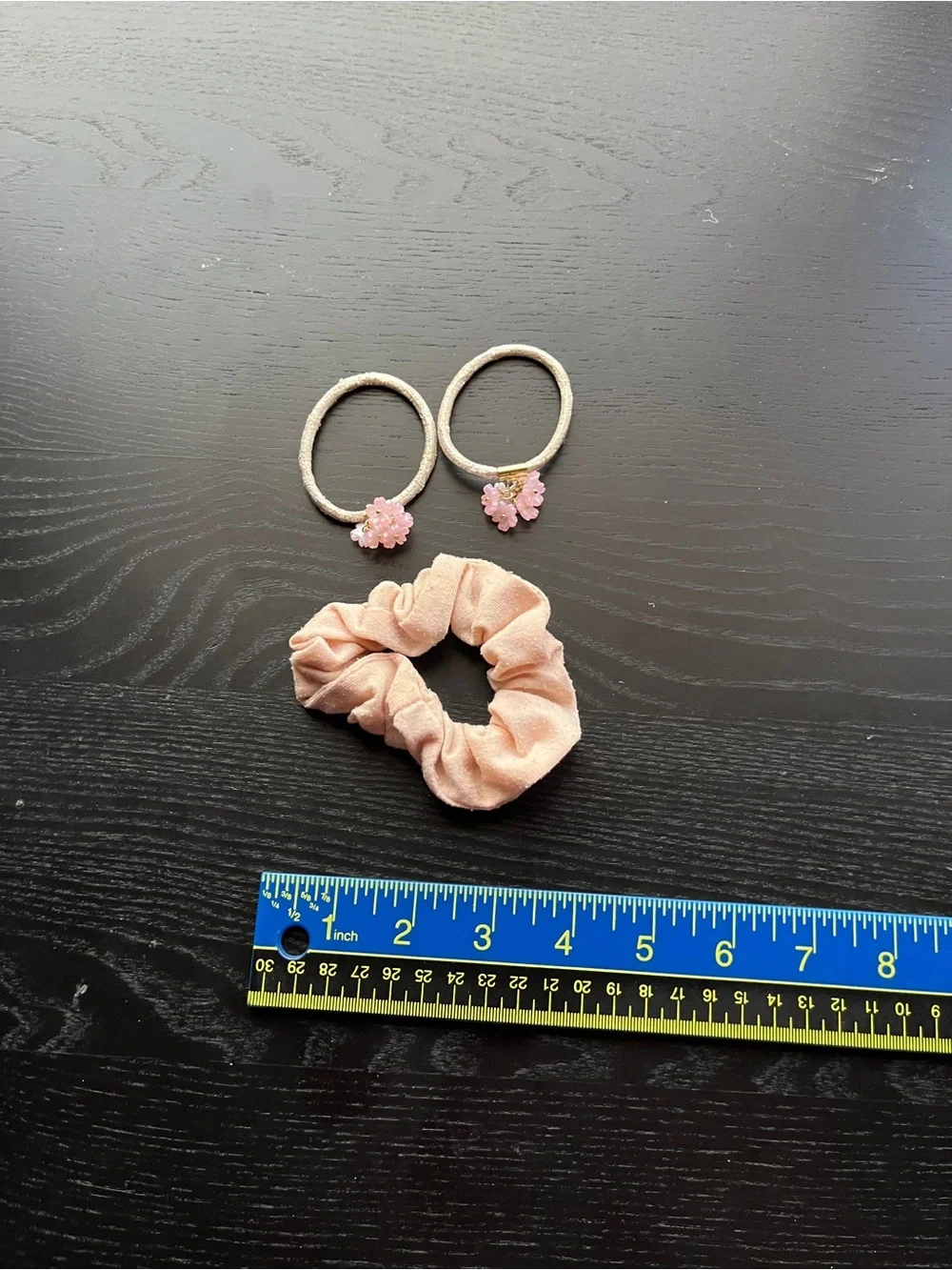 Pink Flower Elastic Hair Ties & Peach Scrunchie Set